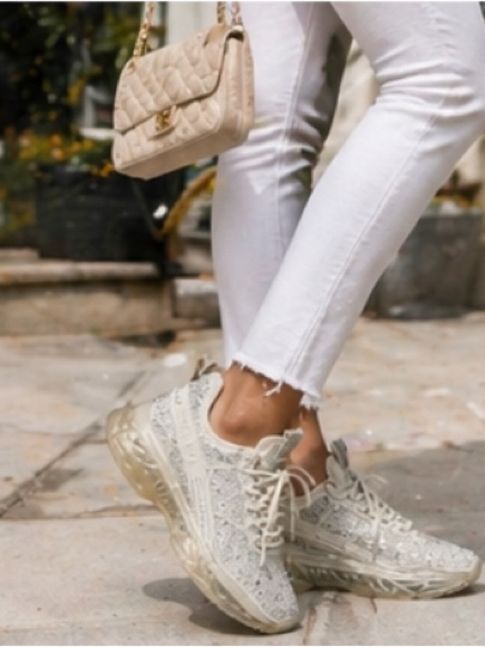 Steve Madden Maxima-R Rhinestone Sneakers White Chunky Platform Size 10 - Picture 5 of 7